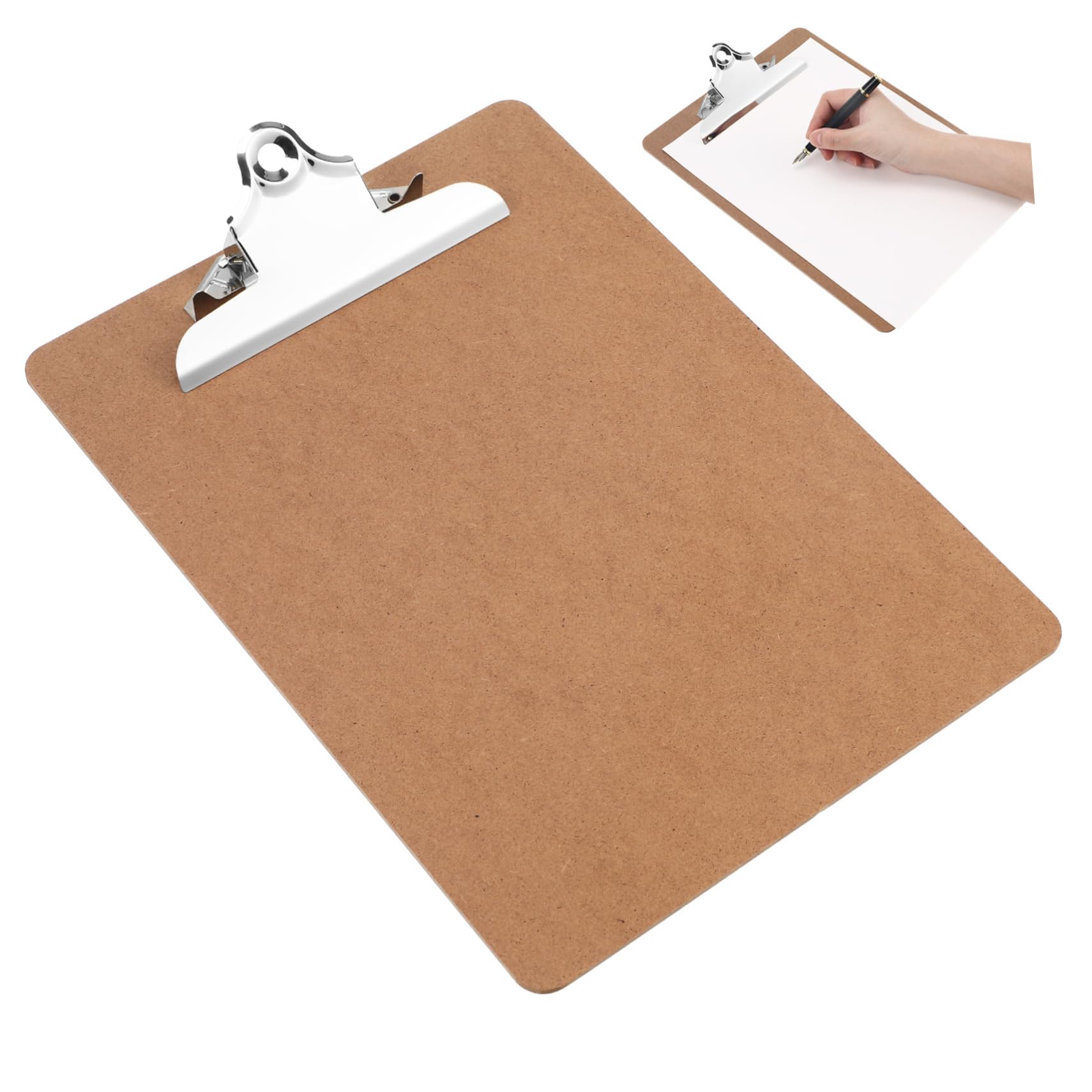 Portablocco in Cartone Rigido Clip Forte, Mdf, 6 Pezzi, Supporto per Scrittura per Scuola e Schizzi, Marrone