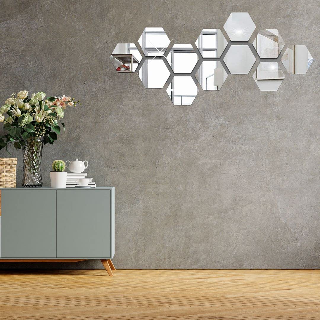CVANU 12pc Hexagon Silver Mirror Sticker, Self-Adhesive Acrylic Mirror Wall Sticker for Home & Office Decoration(10.5x12.1cm)_c5 (B0C3MH48DS) Amazon Price History, Amazon Price Tracker