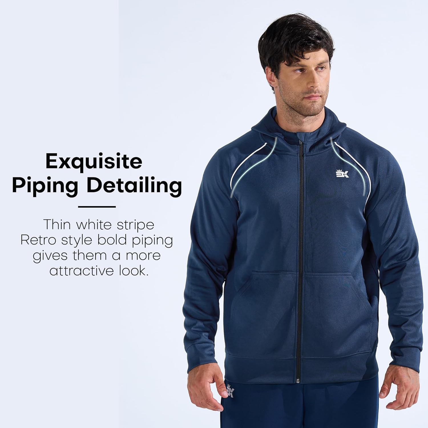 BROKIG Men's Stripe Running Jacket with Zipper Pocket, Windbreaker Zip Up Workout Hoodie Men Athletic Gym Sweatshirts - Image 4