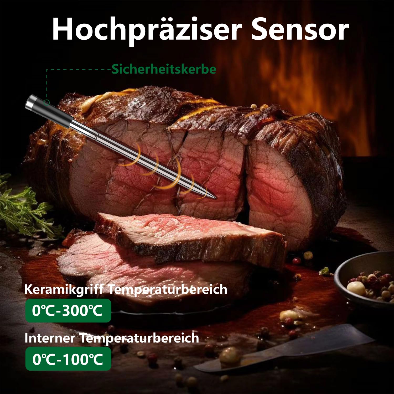 BF-40 Fleischthermometer kabellos mit 2 Sonden, LCD-Display, App-Steuerung, IP67 Wasserdicht, Bluetooth Grillthermometer für Grill, Raucher, Backofen, Küche, Bratenthermometer
