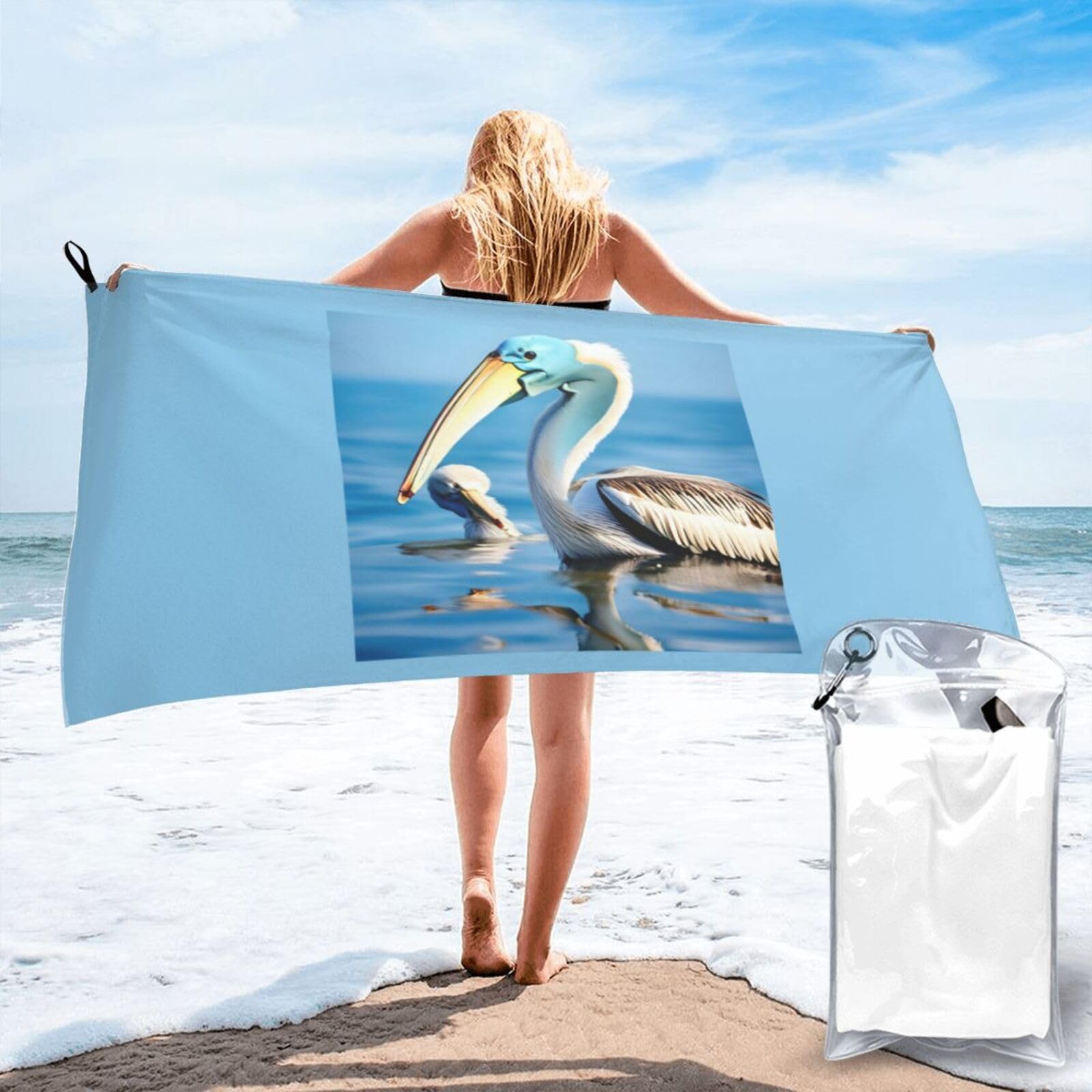 NImongt Pelican Bird Blue Sea Sky Print Adult Towel Travel Gym Beach Hiking Yoga Camping Lightweight Quick Dry Versatile