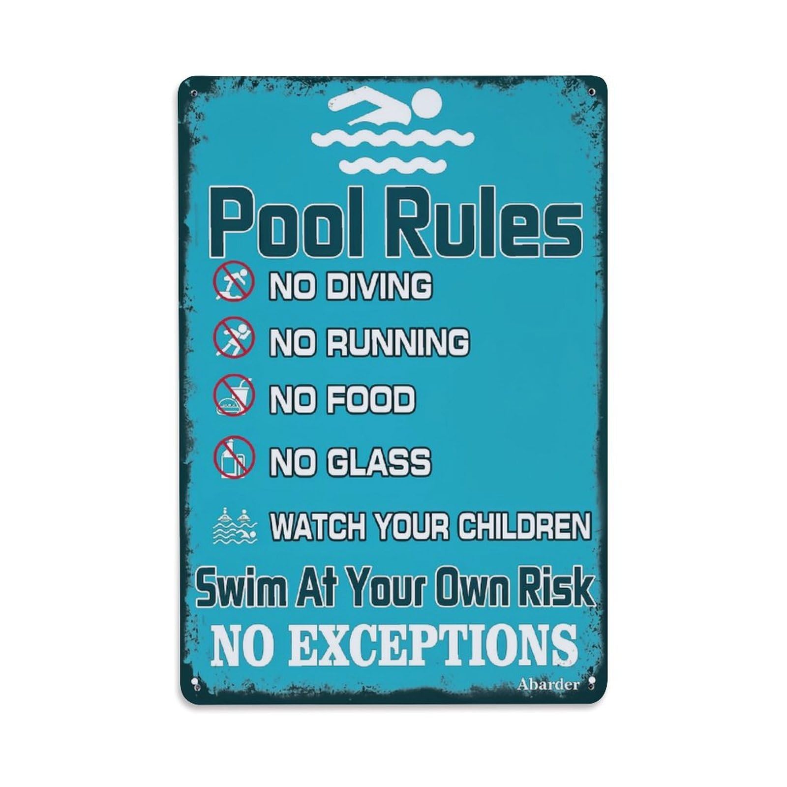 Jdfenggu Vintage Pool Rules Sign With Icons- Retro Metal Tin Sign, Decor Art Poster For Bar, Home, Man Cave, Kitchen, Laundry Room Gift 8X12inch