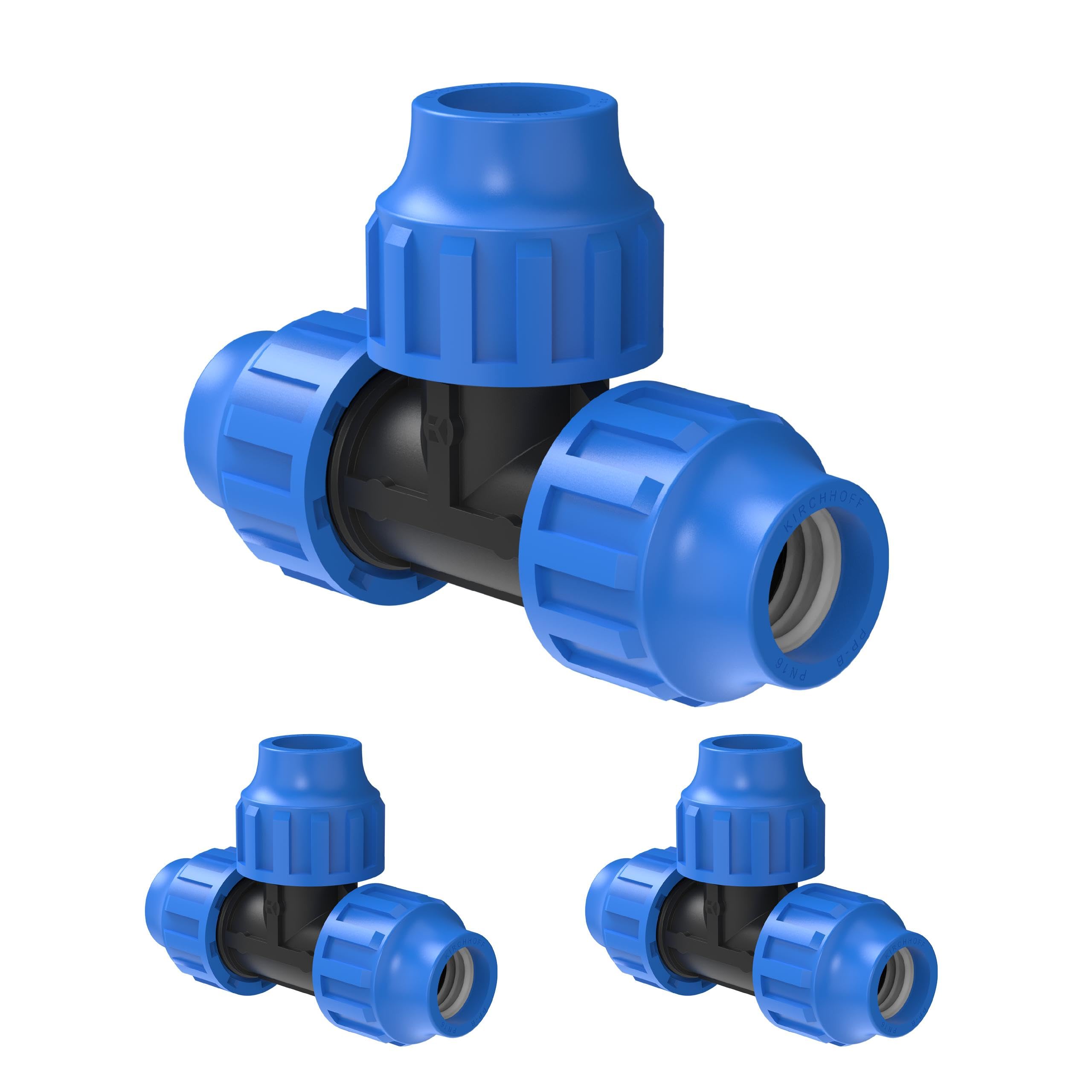 Kirchhoff Fitting T Kunststoff 32 x 32 x 32 mm für HDPE Rohr 3 Stück im Set Verschiedene Größen DVGW geprüft Trinkwasserqualität Made in EU, Schwarz, 32 mm HDPE Fitting