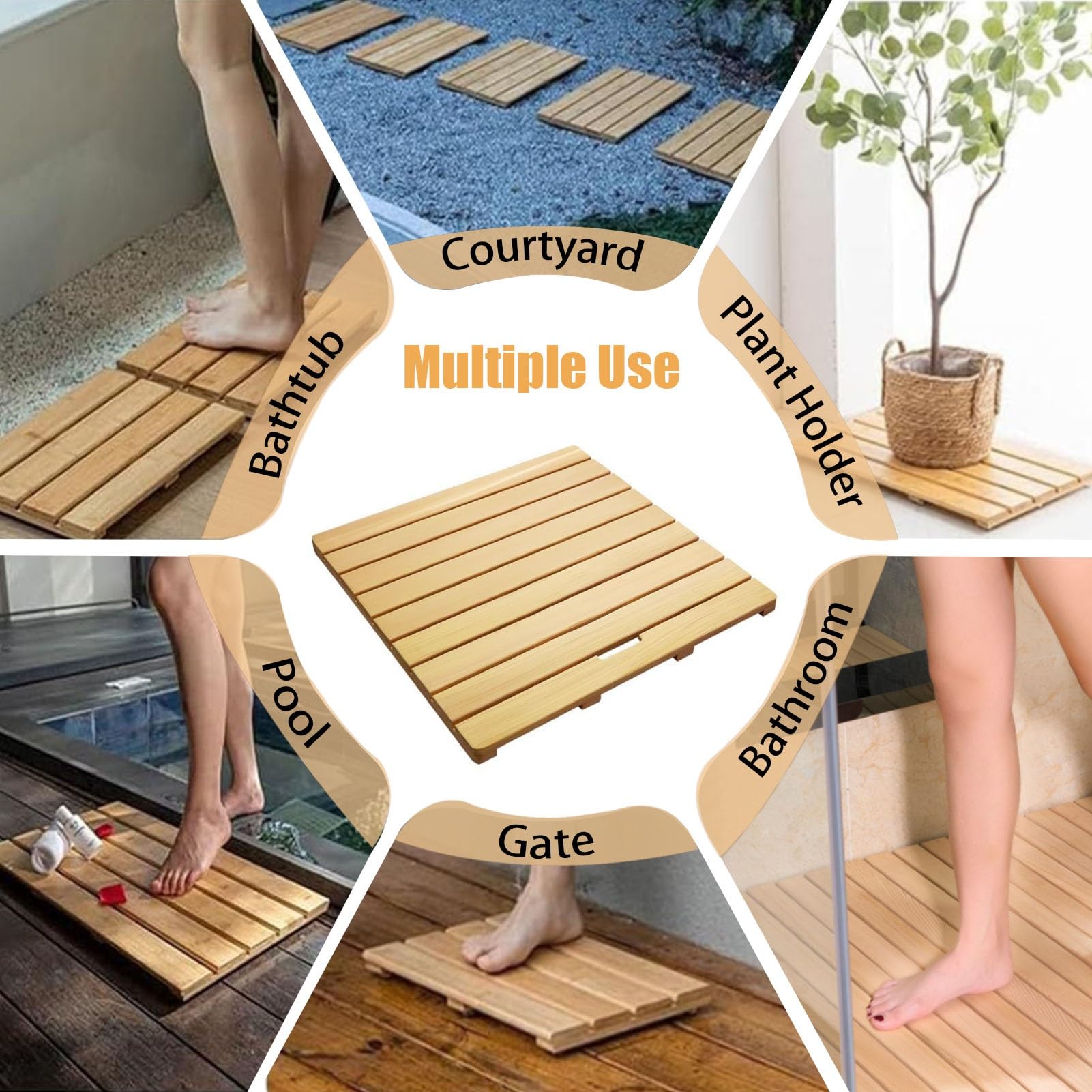 Alfombrilla de ducha de madera con almohadillas antideslizantes y asa, tamaño personalizable para una tabla de drenaje de baño estable (20 x 30 pulgadas)