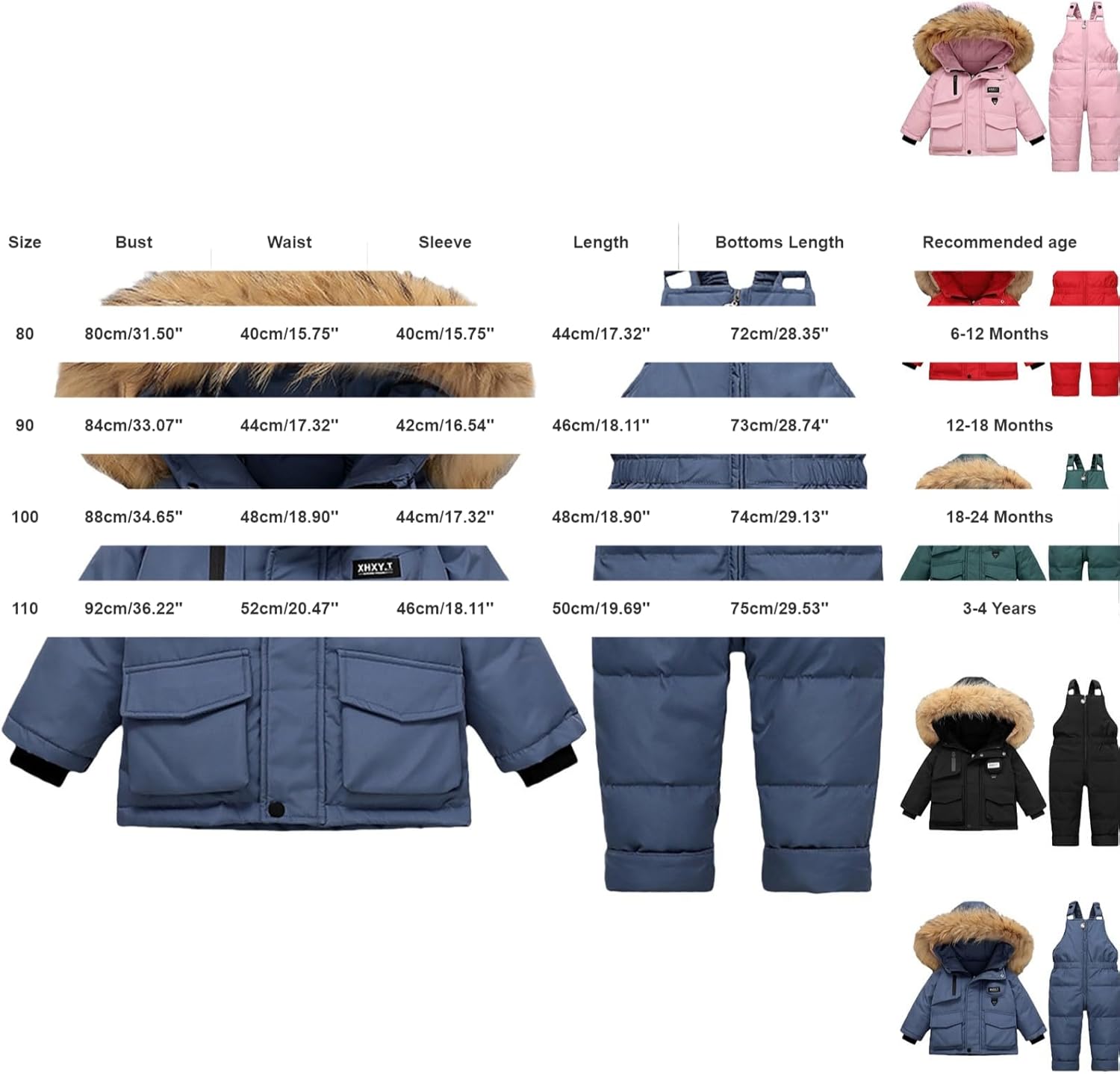 Toddler Snow Suit Boys Girls 2 Piece Waterproof Windproof Winter Coat Bib Pants Set Baby Insulated Snowboard Ski Suit
