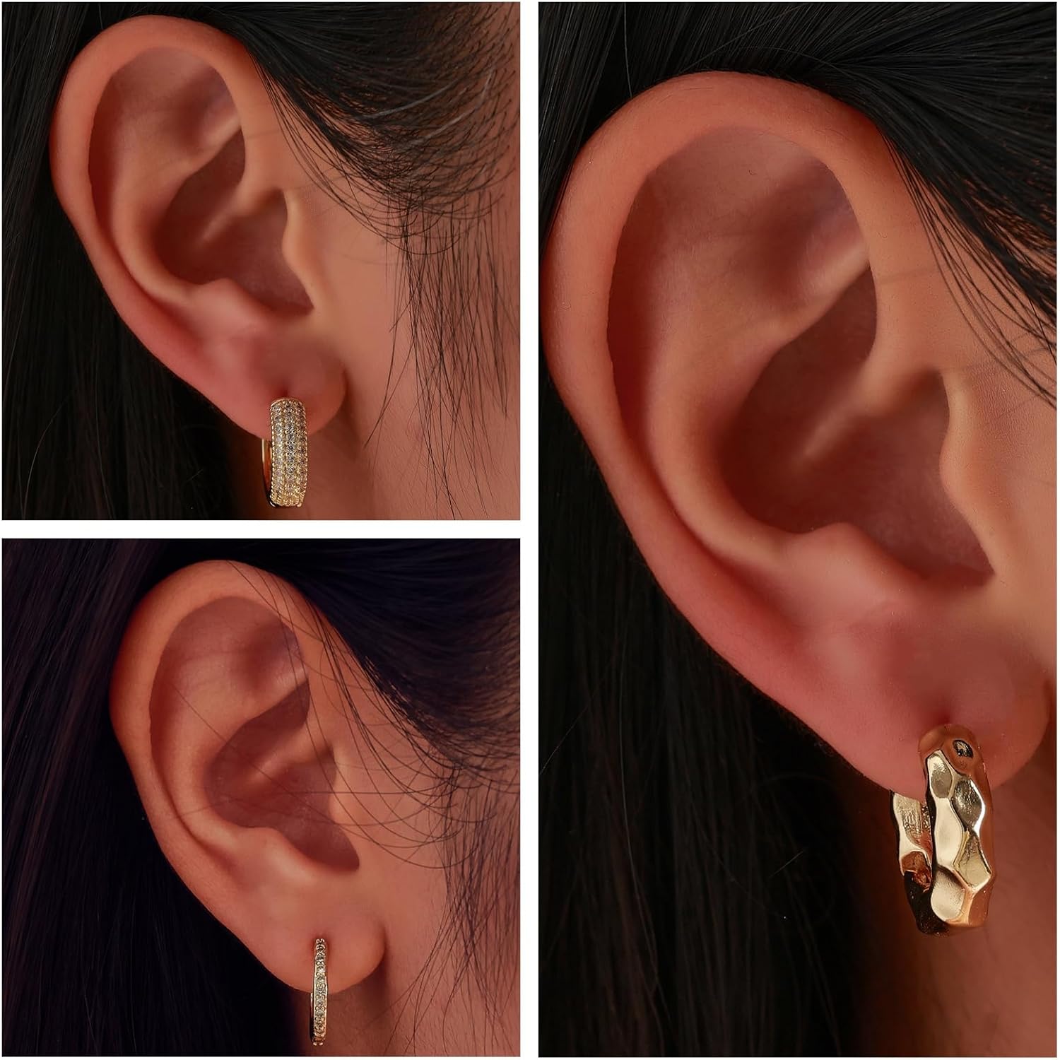 3 Pairs Gold Chunky Hoop Earrings Set for Women, 14K Gold Plated Hoop Earrings, Hypoallergenic Trendy Gold Earrings Set - Image 3