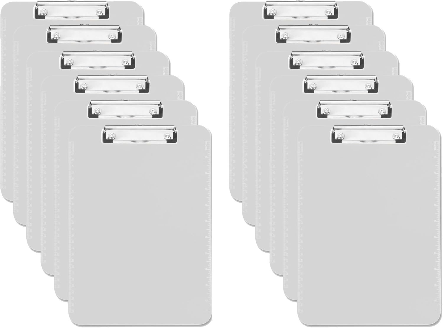 12 Clipboards – CLEAR Flat Clip with Ruler – 9" x 12.5"