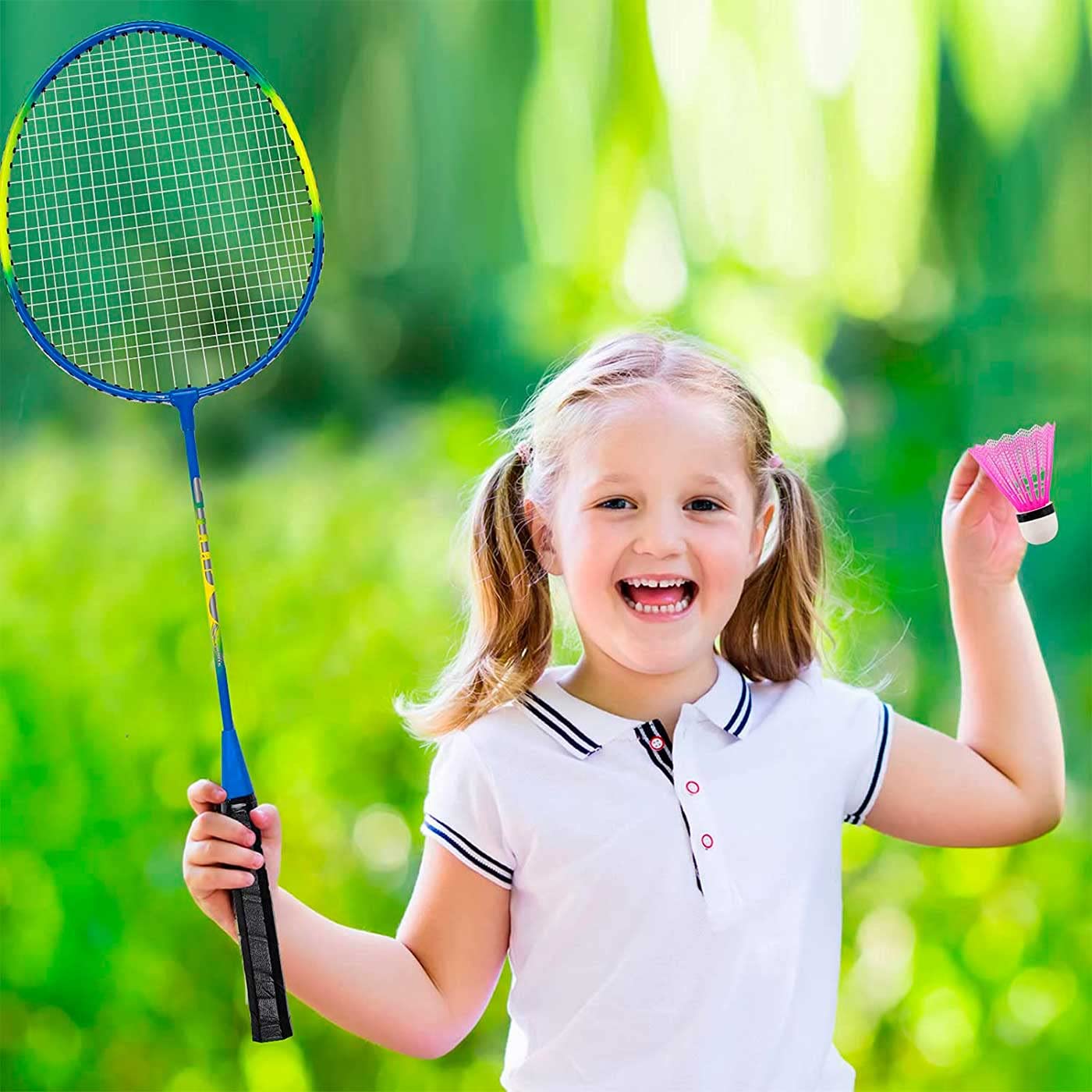 Tradineur Set de 2 Raquetas de bádminton para niños con Volante y Funda 66 x 20 cm