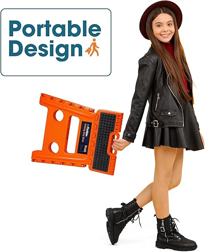 Miniatura 28 de Flottian Taburete plegable de 18 pulgadas para adultos y niños con capacidad para hasta 300 libras, taburetes plegables antideslizantes con asa,