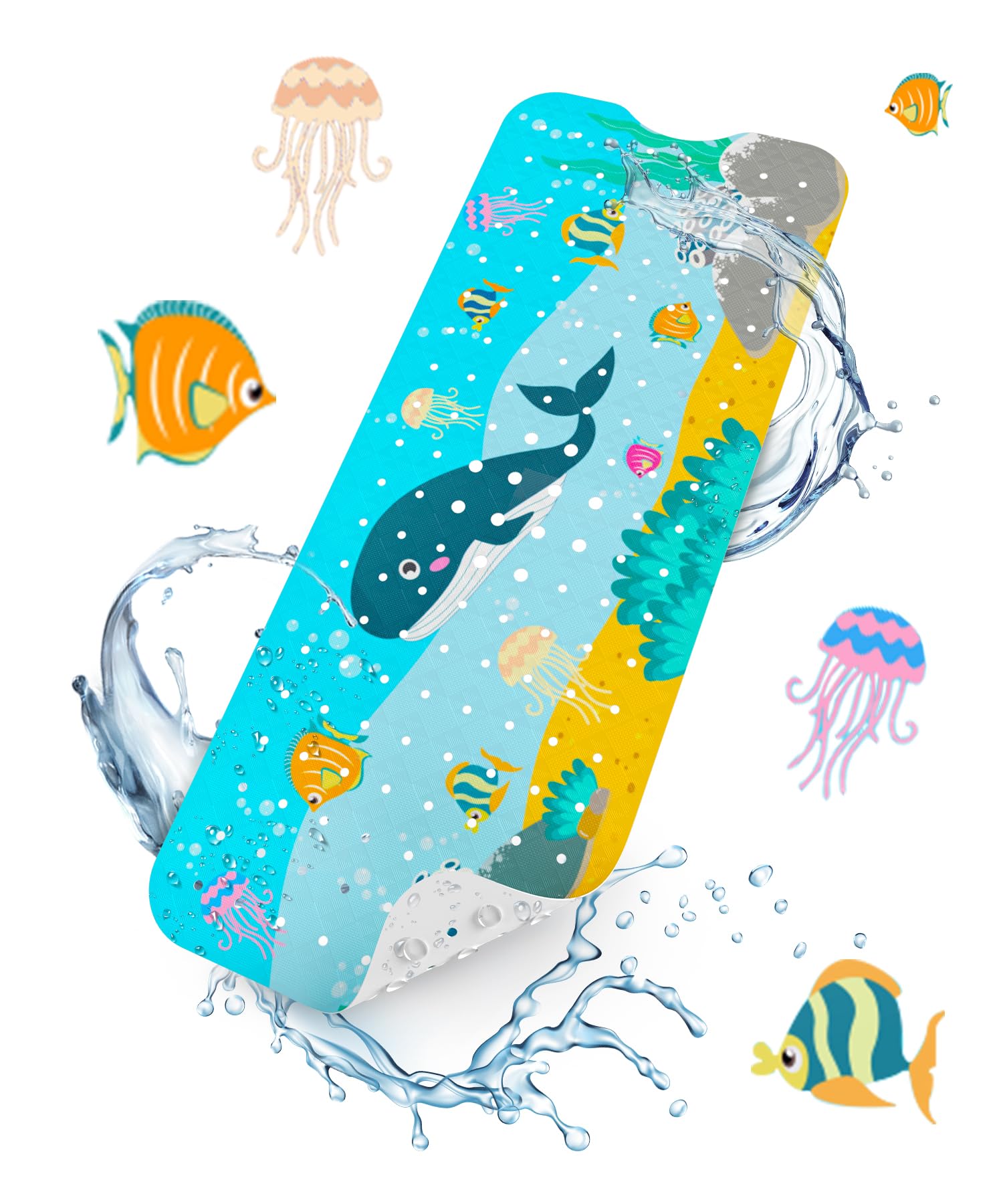 HITSLAM Tapis de bain antidérapant pour enfants - 101 x 40 cm - Extra long - Antidérapant - Résistant à la moisissure et lavable en machine - Motif baleine Global Recycled Standard Global Recycled Standard Global Recycled Standard