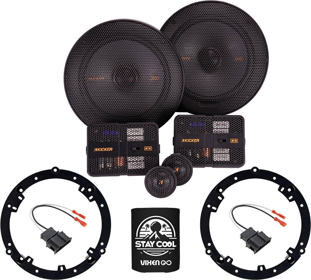 KICKER Speakers 6.5 inch for Volkswagen Jetta 2011-2023 Upgrade Kit - Pair of KS Series with Adapters and Harness, Component 6 1/2 Car Audio Front or Rear Door Speaker for VW KSS6504, 51KSS6504