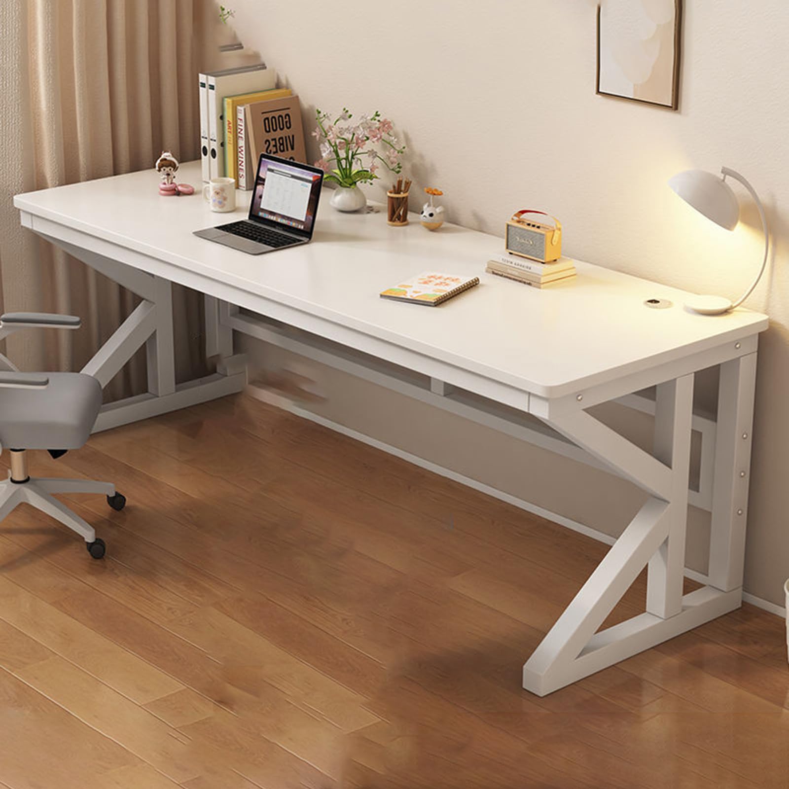 CGCSYZ Computer Desk Gaming Desk Stable Support Standing Desk Workstation for Study Metal Structure Office Furniture Ergonomic Home Office Desk (White + White Shelf 120 * 60cm)