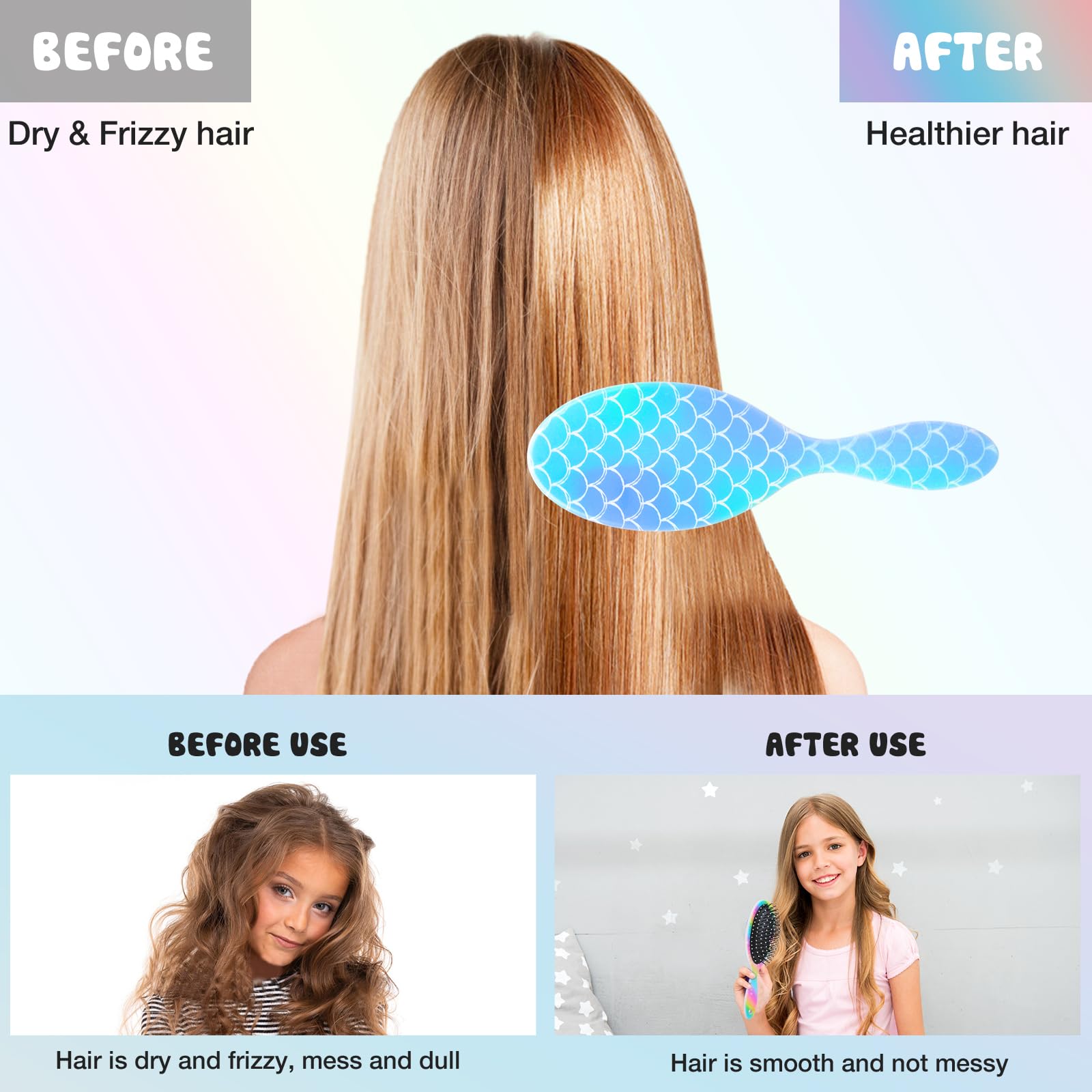 Kids Hair Brush Girls, Toddler Wet Dry Detangling Hair Brush for Curly Thick Hair Pain-Free Comb Girls Kids Women Unicorn Mermaid - Image 3