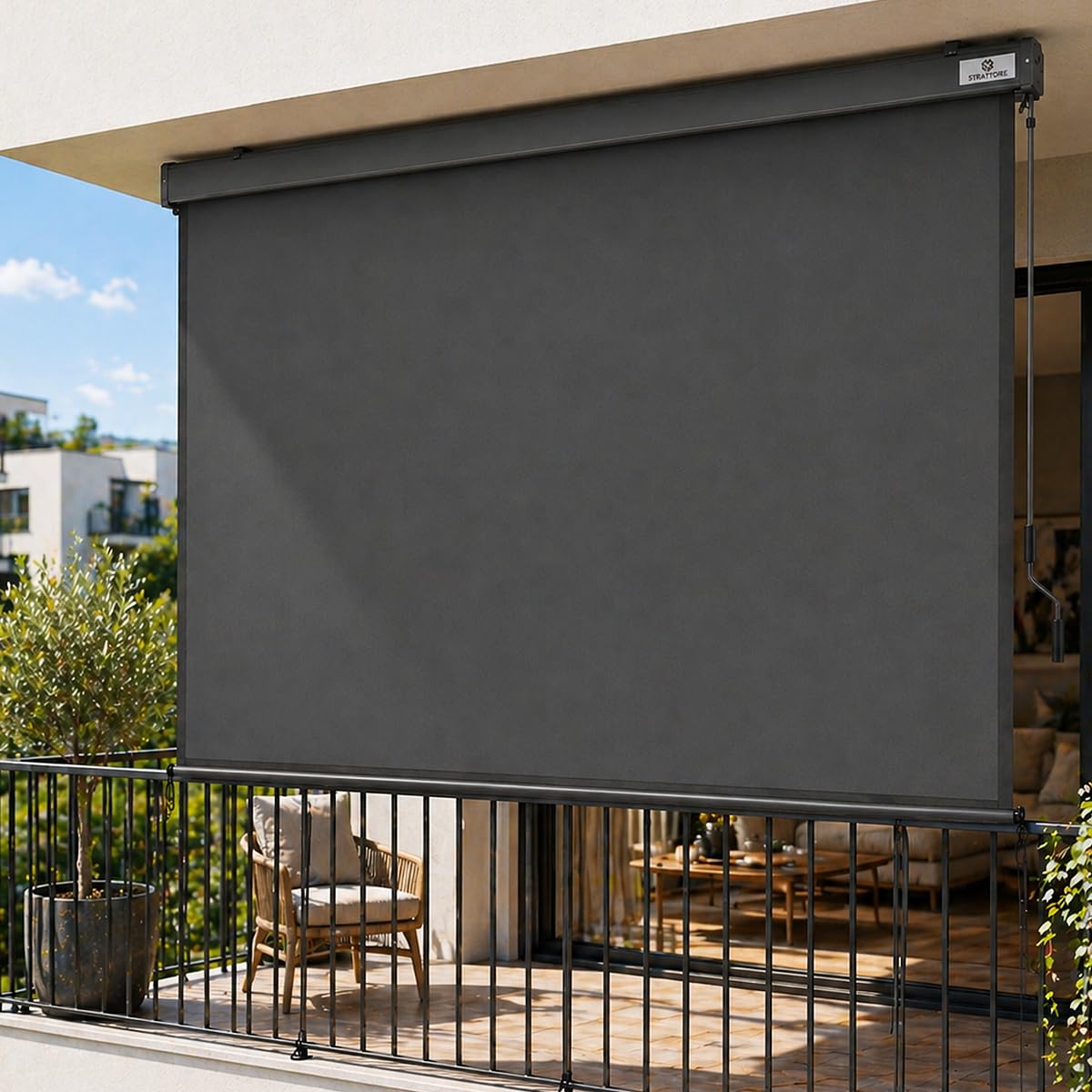 Store Vertical Extensible 180x250 cm Balcon Store Roulant Extérieur - Blocage des UV avec Manivelle et Cassette du Vent pour Balcon Terrasse Patio Jardin d'Auvent Protection - Anthracite