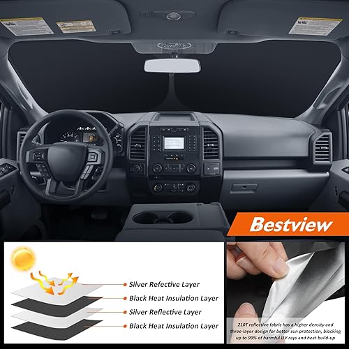 Miniatura 32 de Bestview Parasol para parabrisas compatible con Ford F250 F350 2008-2016, parasol para ventana delantera, bloquea los rayos UV del calor, plegable