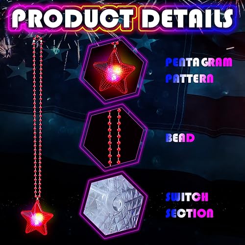 Miniatura 3 de Sasylvia 12 collares con luz LED del 4 de julio, collar patriótico con luces LED para el Día de la Independencia, collares con 3 modos intermitentes