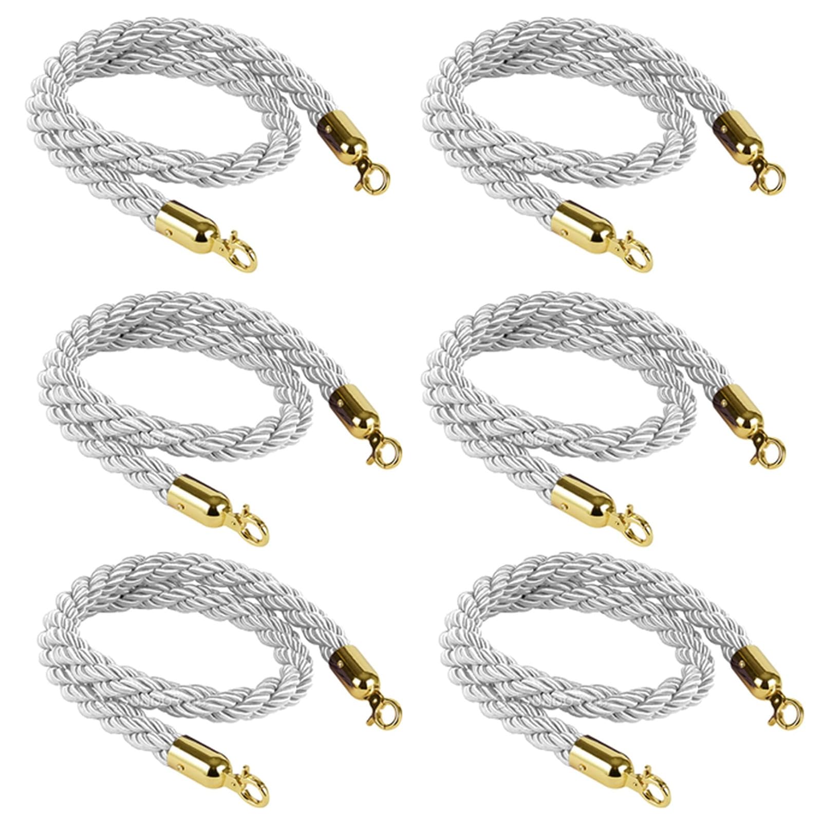 Zonshjdkr Silver Retractable Rope, Rope Barriers, Queue Barrier, 6Pcs Ropes With Golden Hook,Stanchion,Crowd Control,1/1.5/2/2.5/3M Braided Hemp For Divider