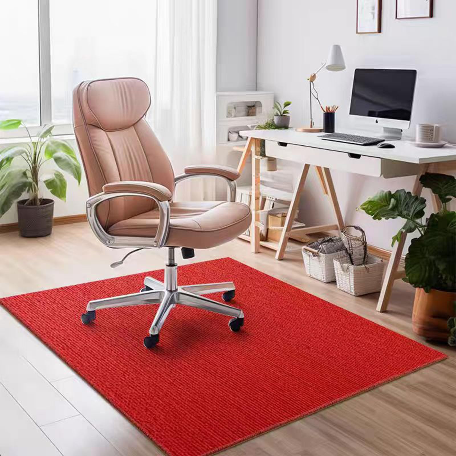 JIXINHEKEJI Extra Large Office Chair Mat Non-Slip Desk Mat For Carpet And Hardwood Floors, Durable Floor Protector 6mm Thick For Gamer And Office Chairs, Multi-Use Rug(Size:60×90cm/24×35in,Color:Red)