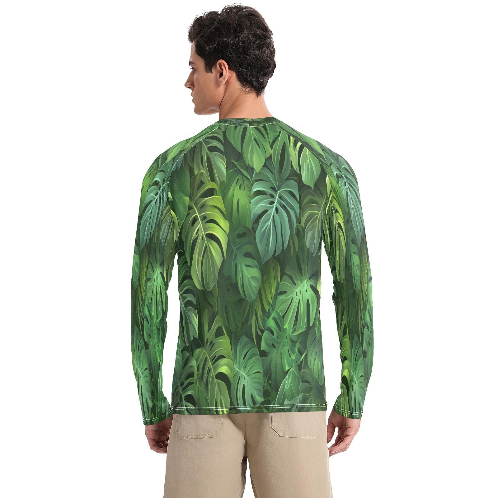 Bulletgxll Tropical Leaves Men's Sun Protection Shirts UPF 50+ Long Sleeve UV Rash Guard Quick Dry Swim Shirts
