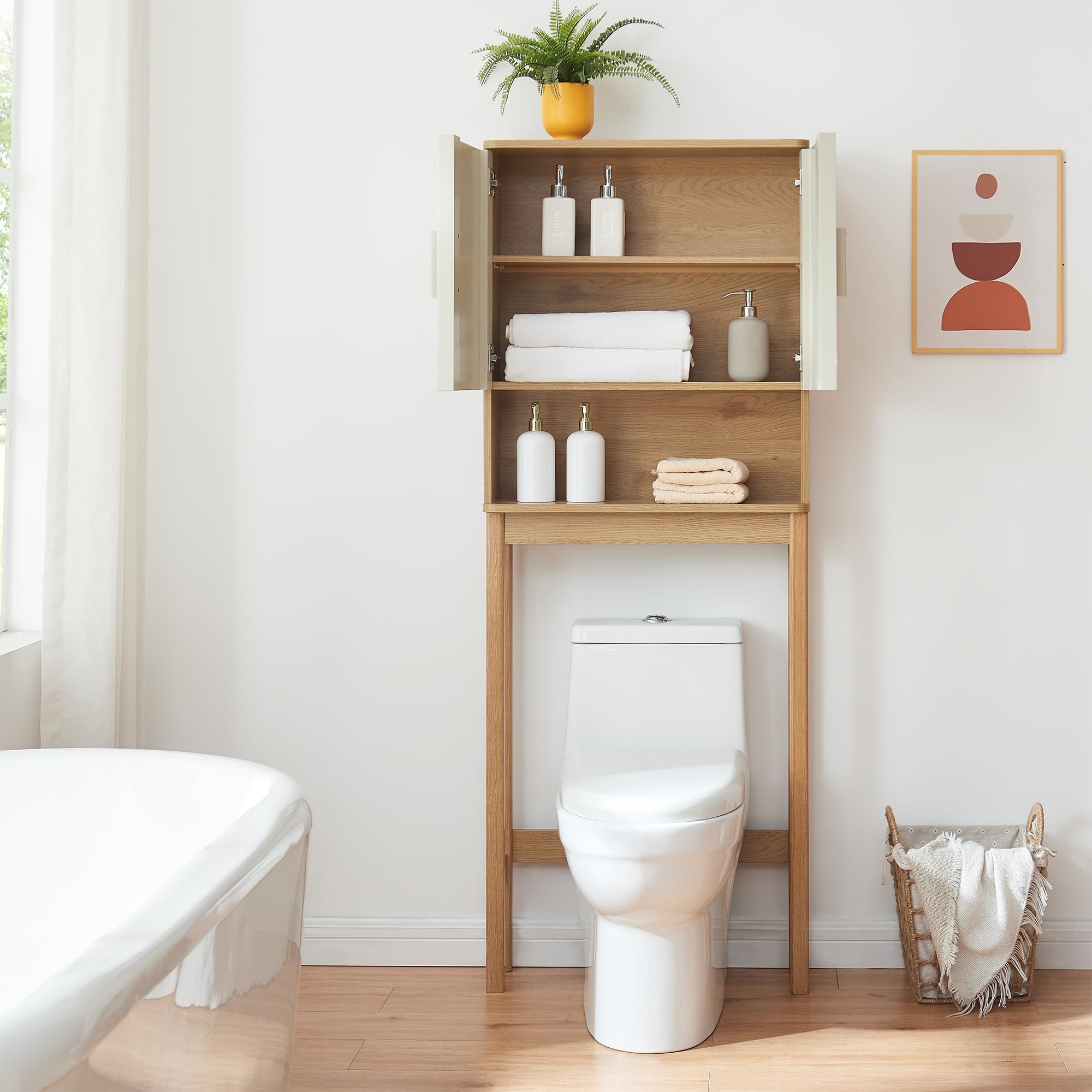 [en.casa] Armadietto sopra Gabinetto Sovrastruttura WC Mobile Bagno sopra WC con Ante e Scomparto Aperto 160x63x20 cm Effetto Rovere/Legno di Pino/Color Avena
