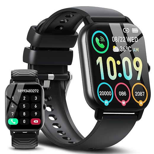 Reloj Inteligente Mujer Hombre con Llamadas, 1.85" Smartwatch con 112 Modos Deportivos, Monitor de Ritmo Cardíaco y Sueño. Pulsera Actividad IP68 Impermeable para iOS y Android. 2 Correas, Negro