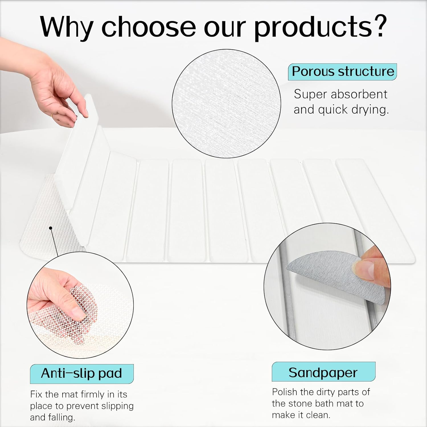 Cuckan 2 Pack Foldable Stone Bath Mats for Bathroom Super Absorbent Diatomaceous Earth Bath Mat Quick Dry Bath Rug Drying Mats with Non Slip Shower Rug Tub Shower Mat - Image 4