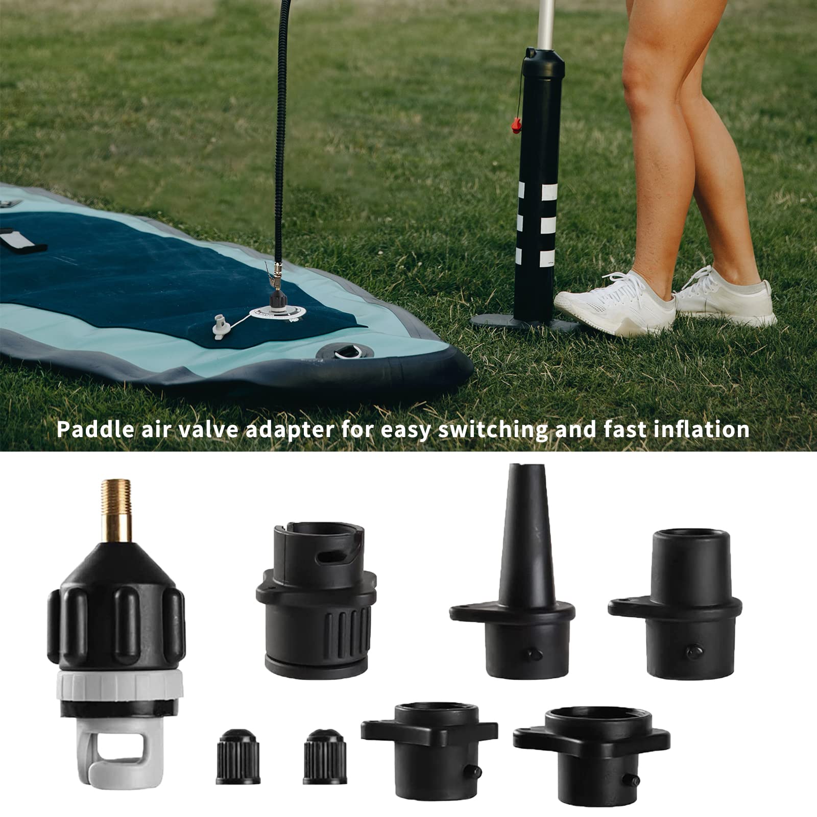 Adaptateur Gonfleur Paddle, Adaptateur de Kayak, Adaptateur de Pompe Sup avec 4 Buses de Valve d'air Embout pour Planche à Pagaie, Bateau Gonflable