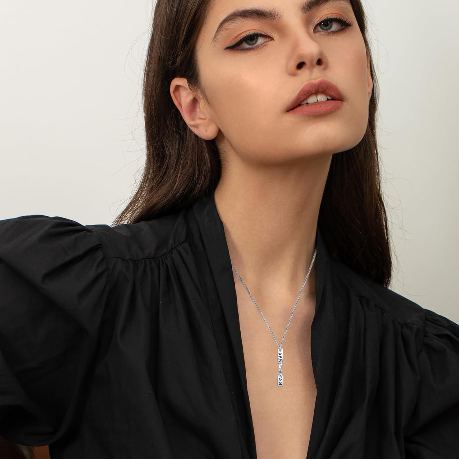 Couple Necklaces for Him and Her 925 Sterling Silver Bar Necklace for Couples 2 Twisted Bar Pendant Necklace Boyfriend and Girlfriend Amulet Viking Love Jewelry Gifts for Couple - Image 3