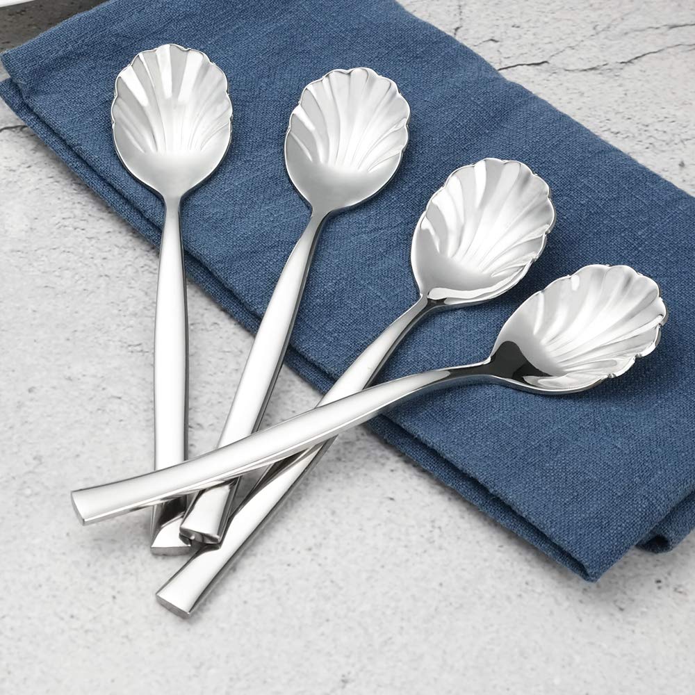 Vintage Shell Sugar Spoons - 12 Stainless Steel -5