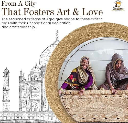 Vista 153 de GRUHUM Alfombra tejida a mano de yute redonda de 4 pies, de fibra natural, alfombra bohemia rústica, vintage, trenzada, reversible, ecológica