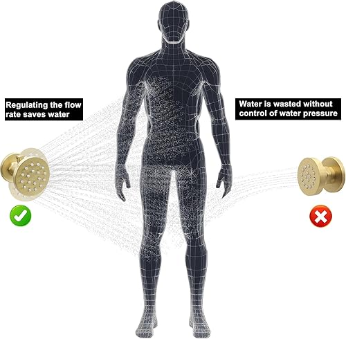 Miniatura 6 de Chorros de ducha de latón macizo con interruptor de encendido y apagado, rociadores de cuerpo de ducha redondos dorados cepillados, chorros de pared
