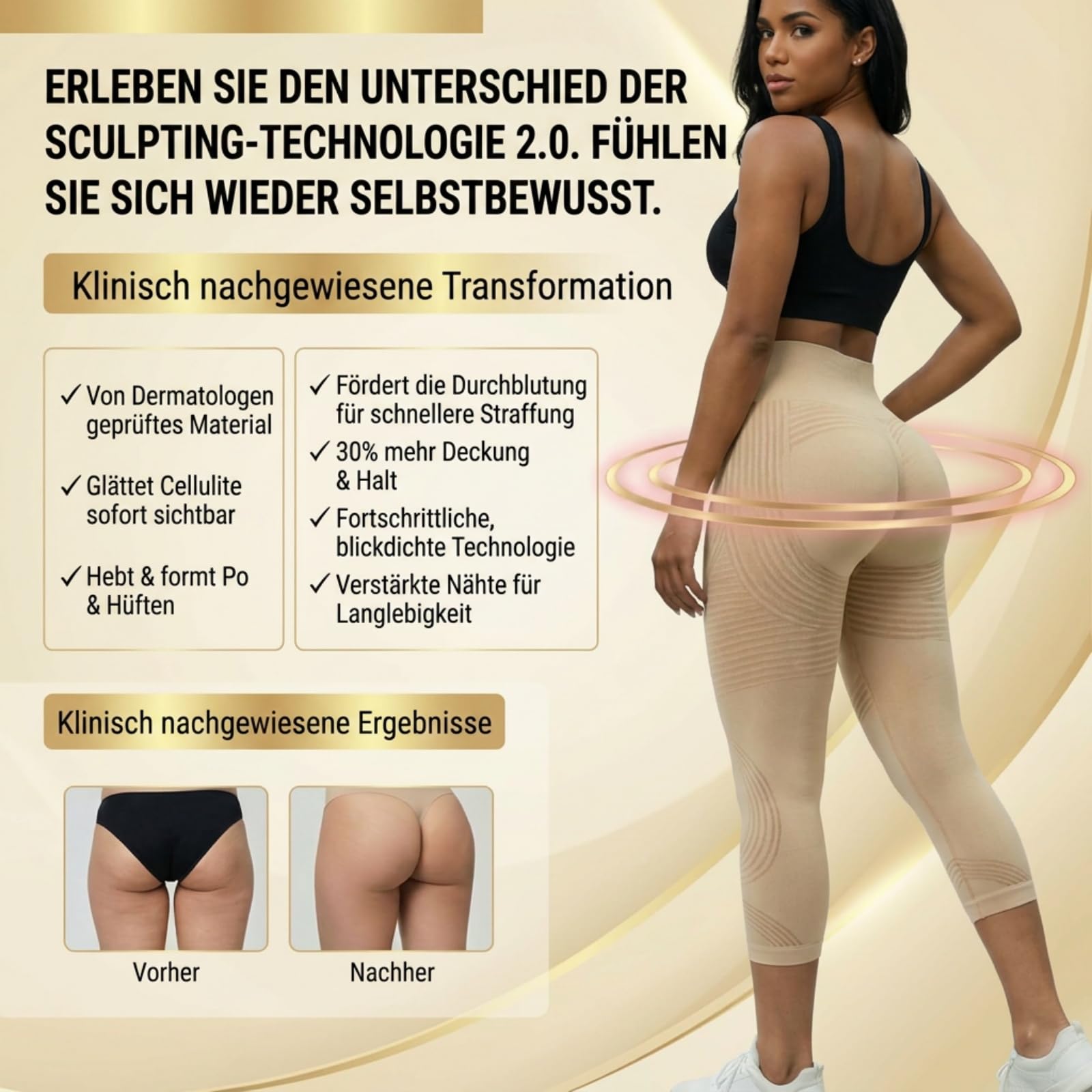 Coreex Celluflex 3D-Kompressionsleggings, Leggings Damen 3/4 LipöDem Anti Cellulite Leggings kompressionsleggins Damen High Waist Push-Up Trousers Yoga Fitness Sportleggins Sommerhose