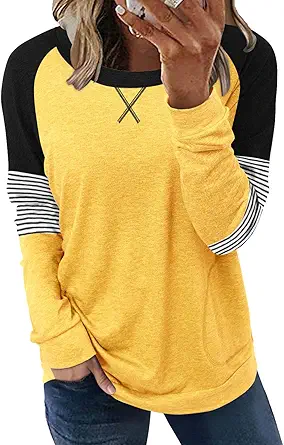 ONLYSHE Womens Crewneck Sweatshirt Casual Loose Fitting Tops Long Sleeve T Shirt