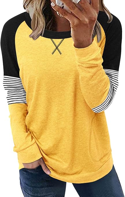ONLYSHE Womens Crewneck Sweatshirt Casual Loose Fitting Tops Long Sleeve T Shirt