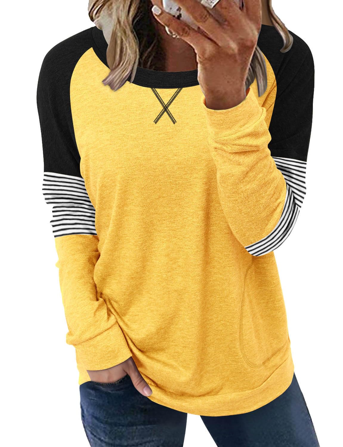 ONLYSHE Womens Crewneck Sweatshirt Casual Loose Fitting Tops Long Sleeve T Shirt