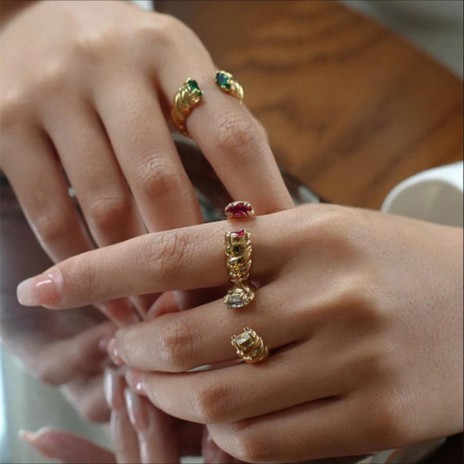 Ring Ringe Damen Bijouterie Herren Vintage Fried Dough Twists Streifen Set Zirkon Ring Für Frauen Öffnung Einstellbar Trend Schmuck Zubehör