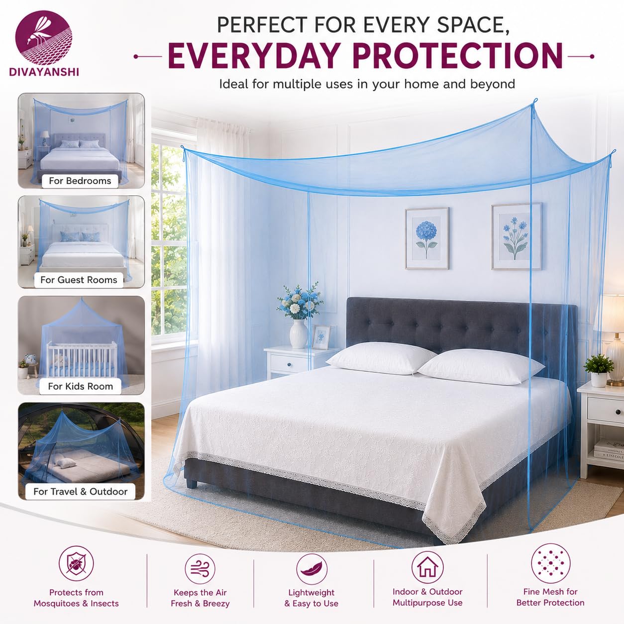 Divayanshi Mosquito Net - King Size, Portable & Breathable -4