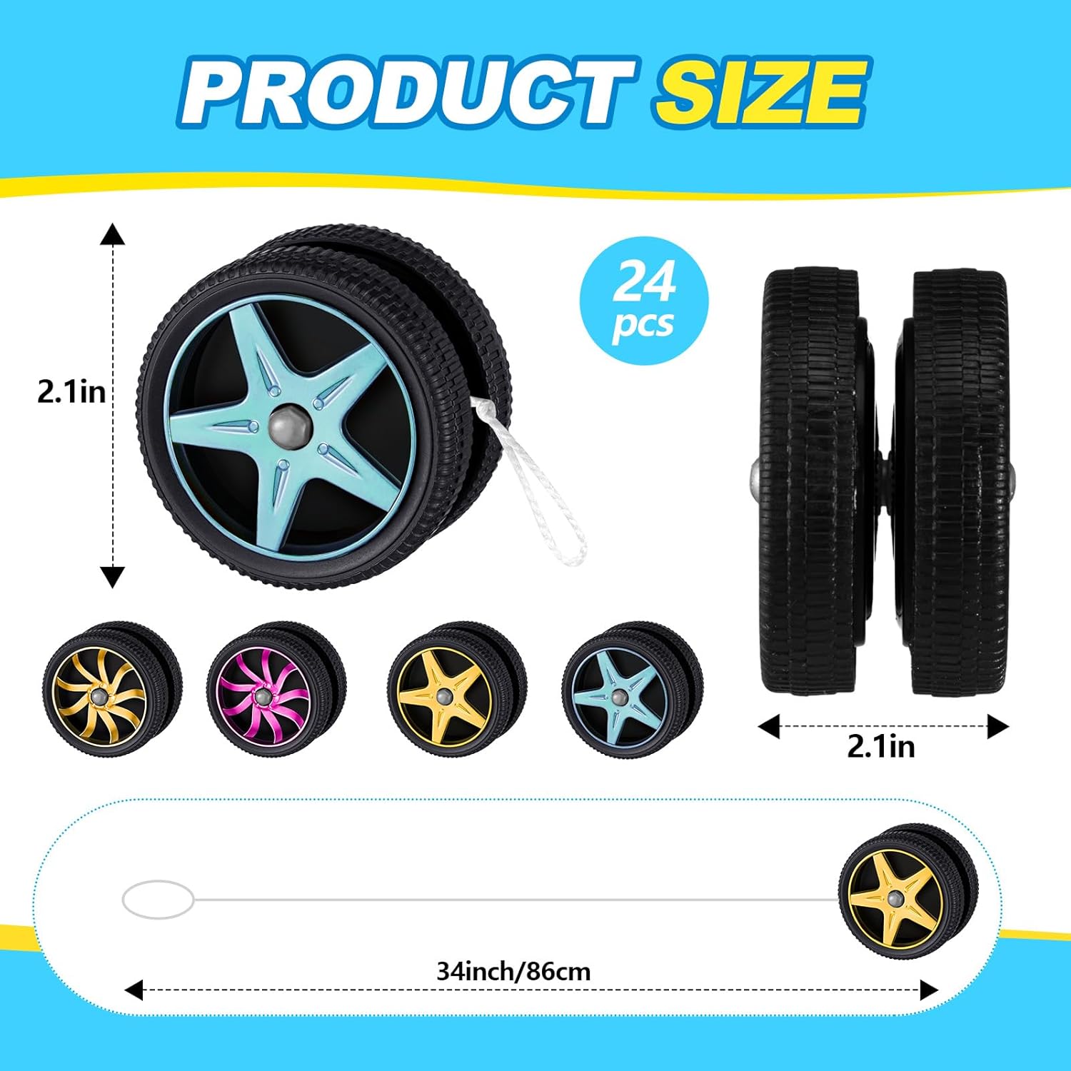 Silipull 24 Pcs Wheel Yoyos for Kids, Plastic Mini Yo-Yo Toys Racing Party Favors for Beginners Adults Teens Birthday Party Favors, Holiday Stocking Fillers, Classroom Prizes, 4 Colors