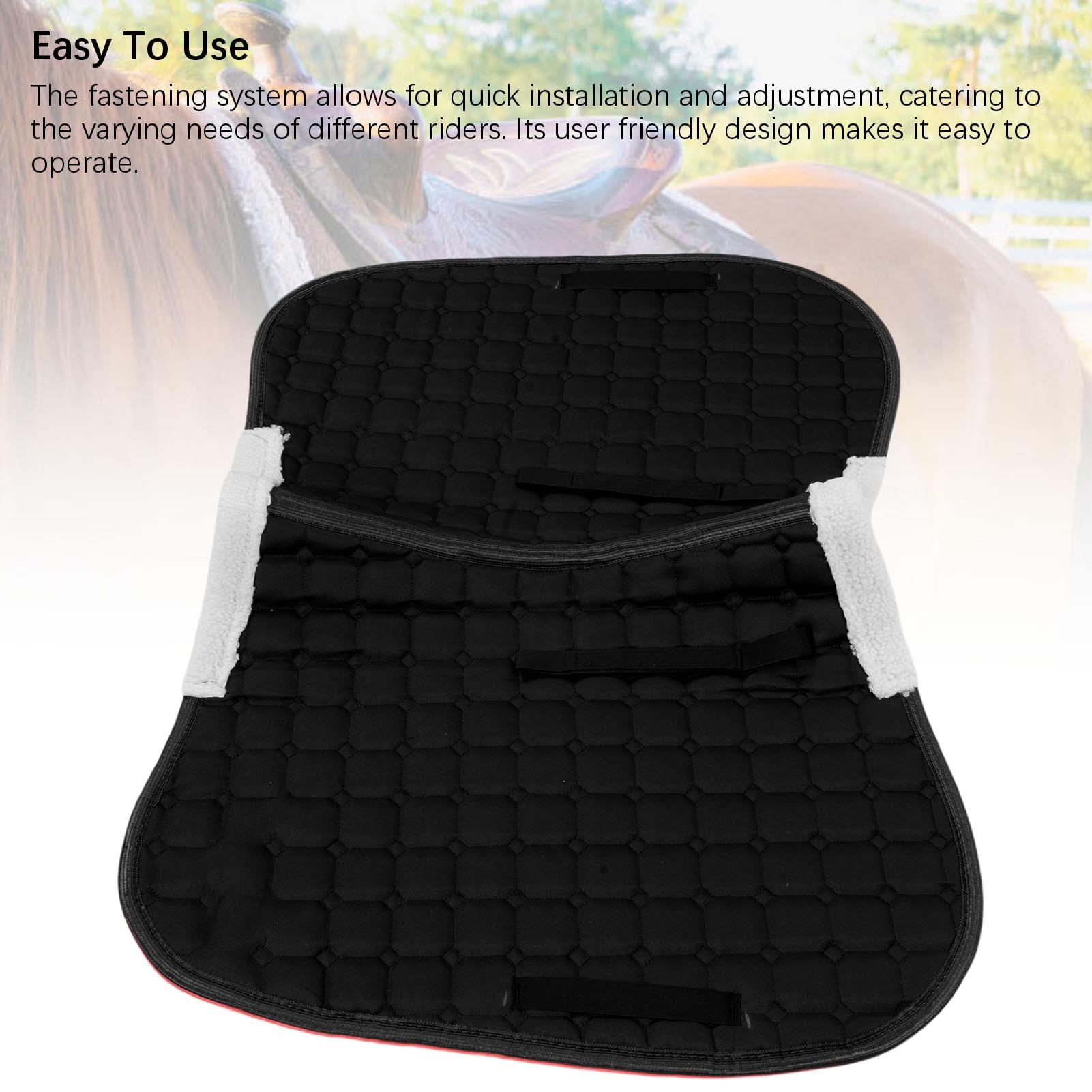 Tapis de Selle d'équitation, Respirant, Absorbant la Sueur, élégant, Couture 3D pour Cavaliers, Polyester, Soie, Coton (Black)