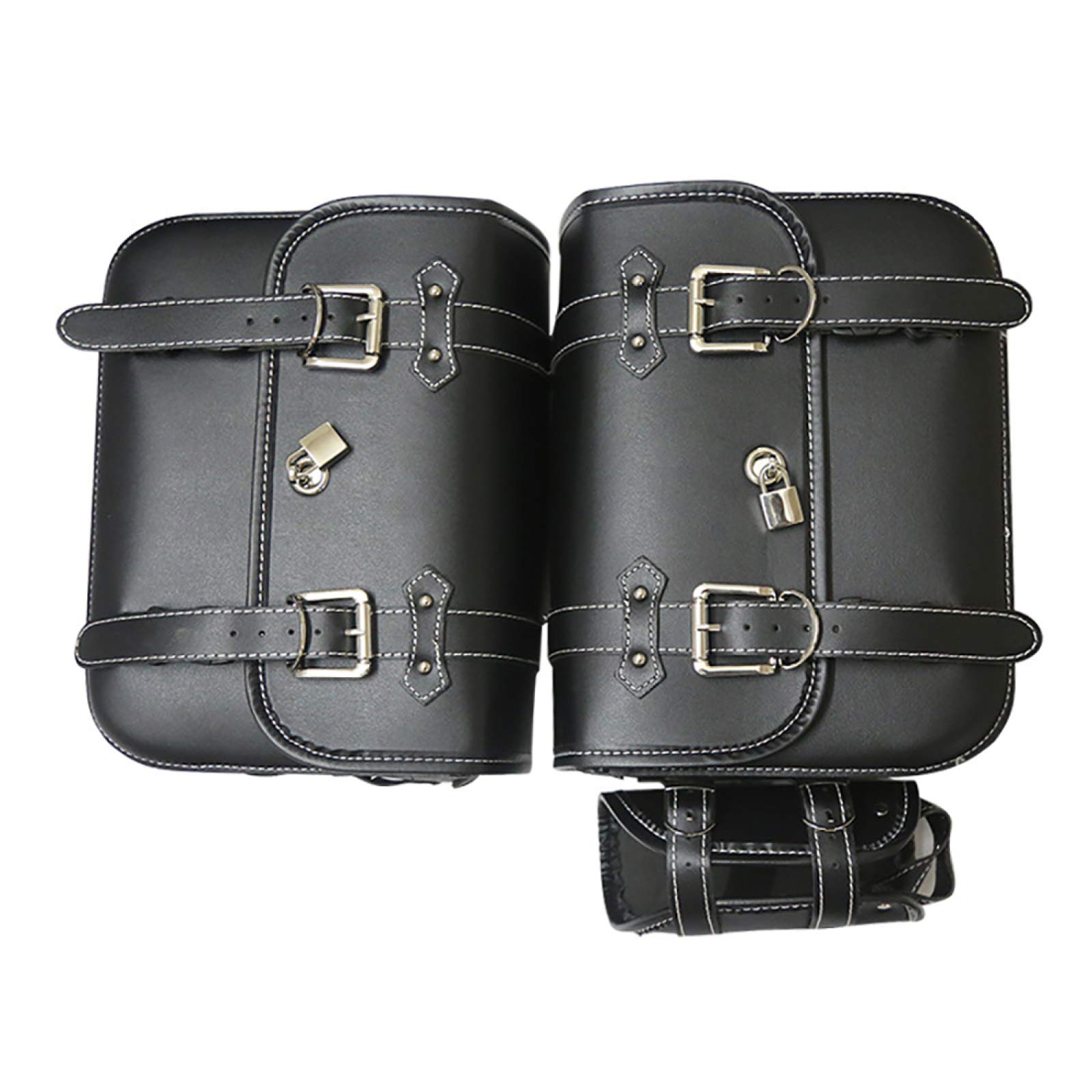Borsa Sella Moto, 2pcs Borse Da Sella In Pelle, Borse Laterali Moto Universali, Con Sacca D'acqua,Black-M