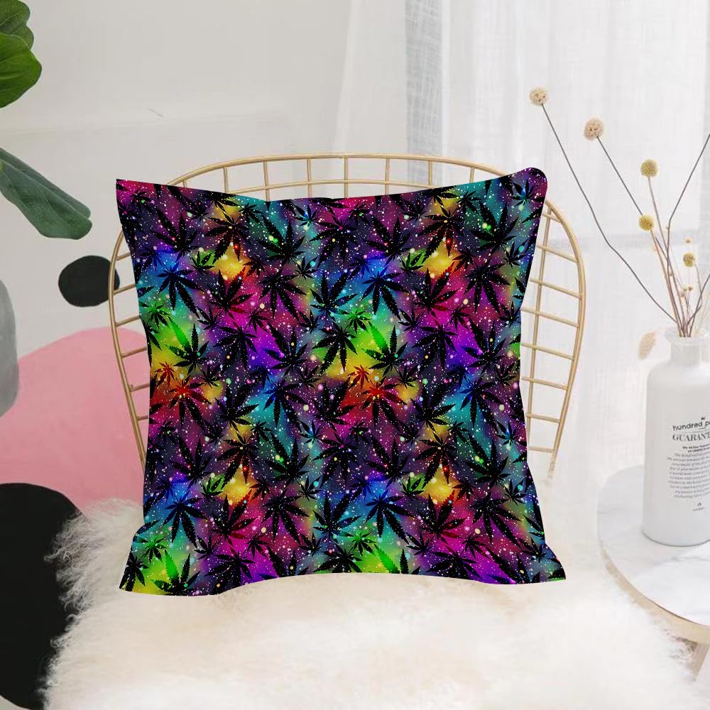 HYMSXW Cushion Cover,Throw Pillow Case Home Decorative for Living Room Bedroom Sofa Chair 20X20 Inch,Colorful abstract seamless pattern with colorful Marijuana leaves,Pillowcase 50X50cm