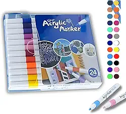 Kit 24 Canetas Acrílicas para Pintura, Marcadores Acrílicos de Tinta Permanente Canetinha Posca para Madeira Tecido Tela Pedra Vidro Cerâmicas Desenho Artístico