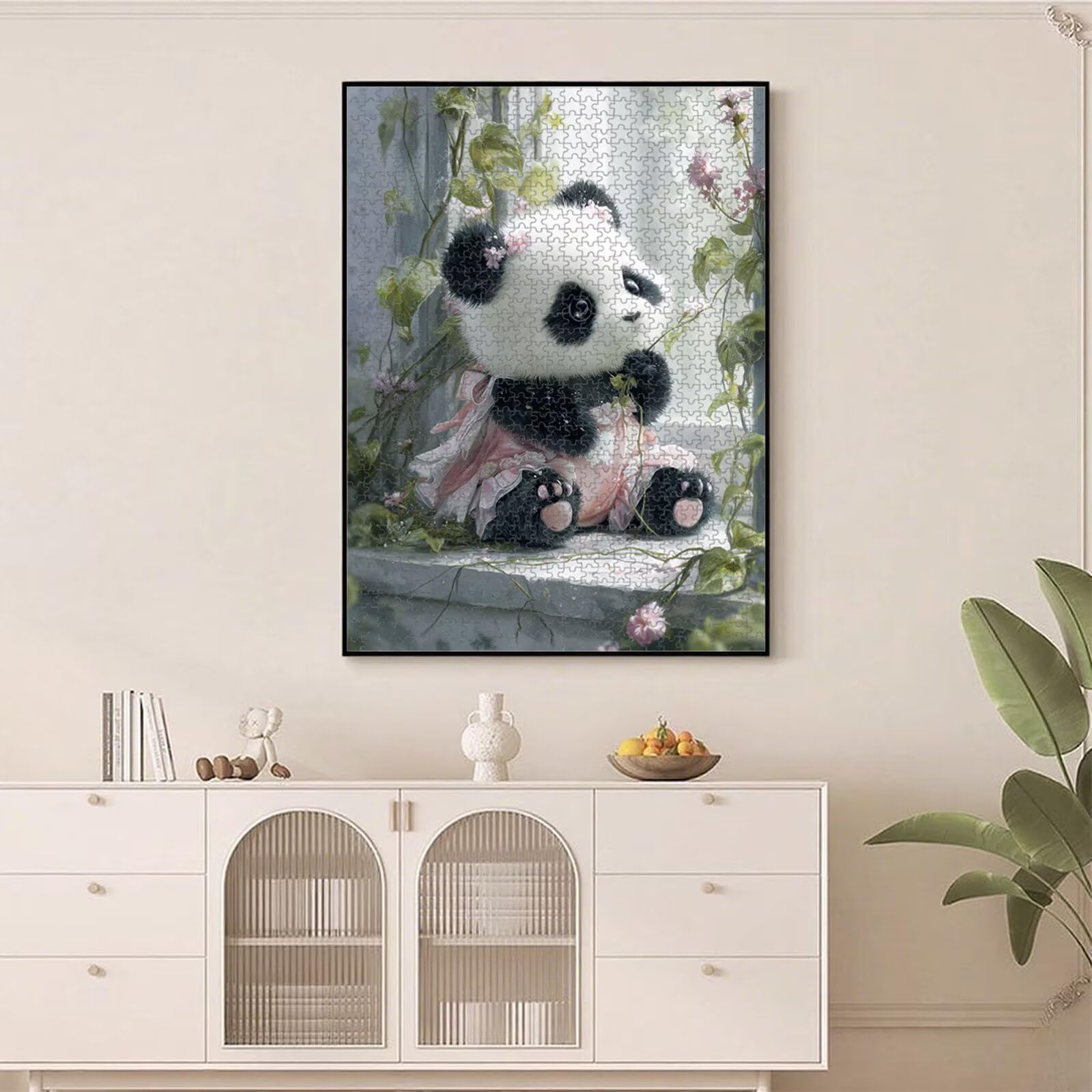 1000 elementów, puzzle dla dorosłych, panda i kwiaty, drewniane puzzle 1T#2455 | Drewniana konstrukcja, precyzyjne cięcie, jasne kolory, statyczne hobby, relaks, dekoracja domu, prezent, 50 x 75 cm
