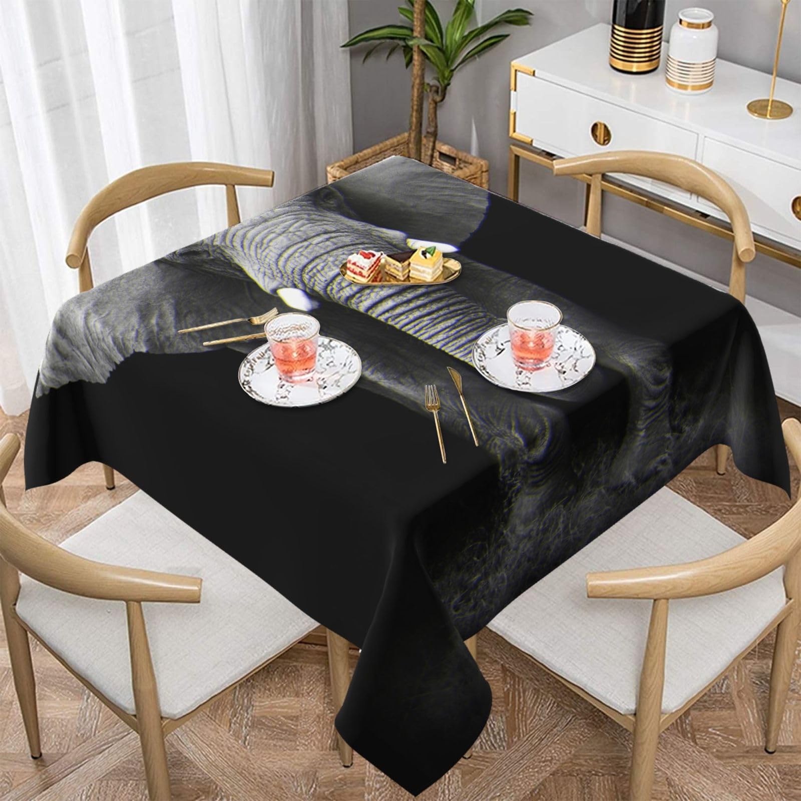 DCEHGEW 3D Gray Elephant Prints Square Tablecloth 137x137 CM, Waterproof Fabric Table Cloth for Dining Table, Farmhouse Table Cover for Kitchen Dining Tabletop Decoration