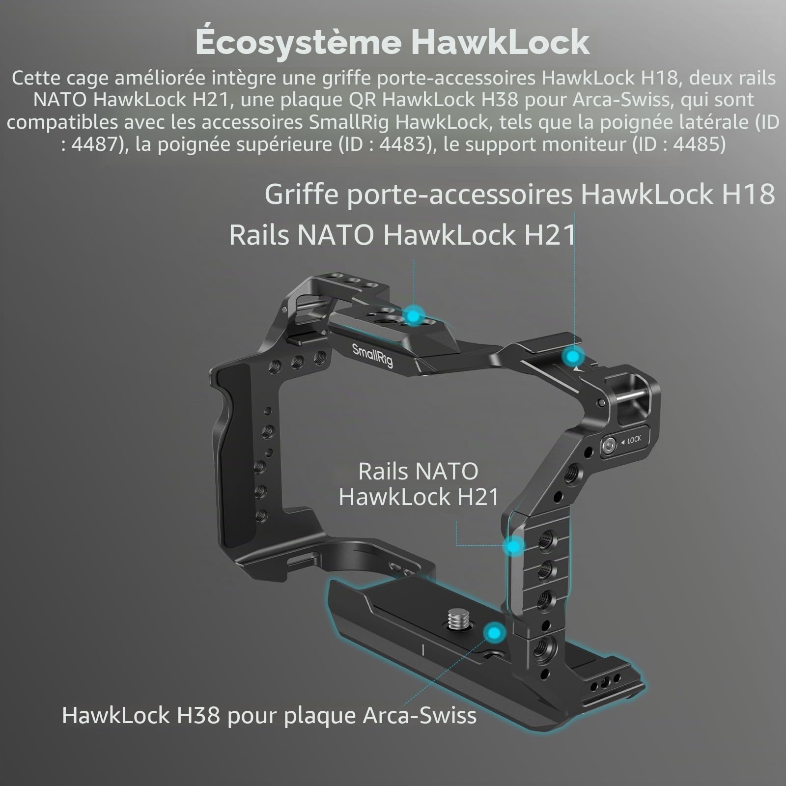 SMALLRIG R6 Mark II Cage pour Canon, Vidéo Making Camera Rig pour Canon R6 Mark II, avec Double Rails NATO Intégrés et Plaque de Dégagement Rapide pour Arca - 4159