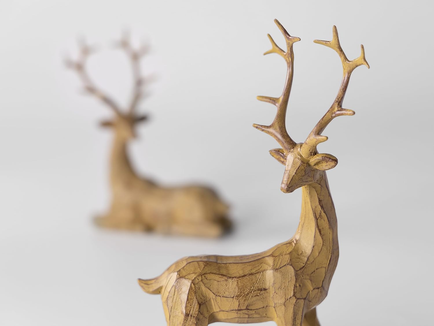 5PC Christmas Reindeer & Trees Set, Resin Reindeer Decor
