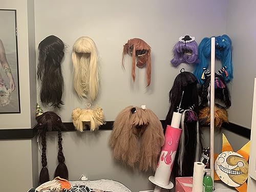 Miniatura 5 de Pmsanzay Paquete de 4 soportes para peluca colgante de montaje en pared, soportes de secado de pelucas, pelucas de plástico y sombreros/perchero