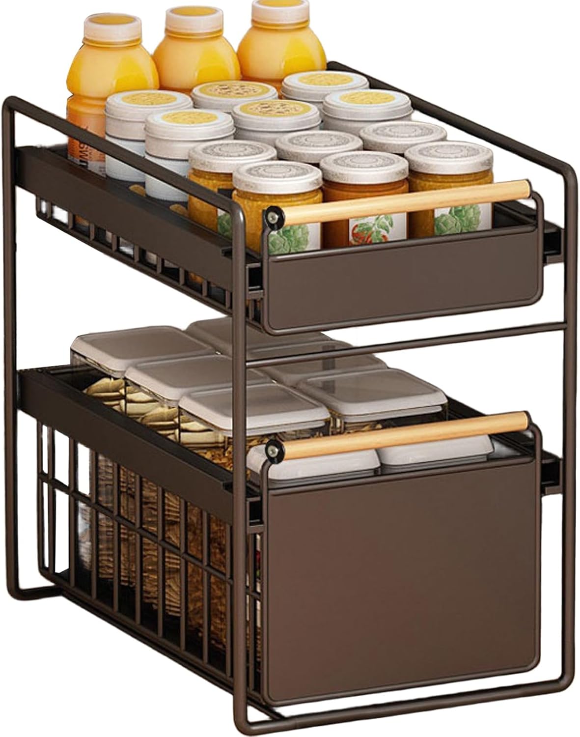 Heavy-Duty Carbon Steel Under Sink Organizer Rack for Kitchen Cabinet, Pull-Out Storage Solution, Pantry Storage, Black (23 x 40 x 39 cm)