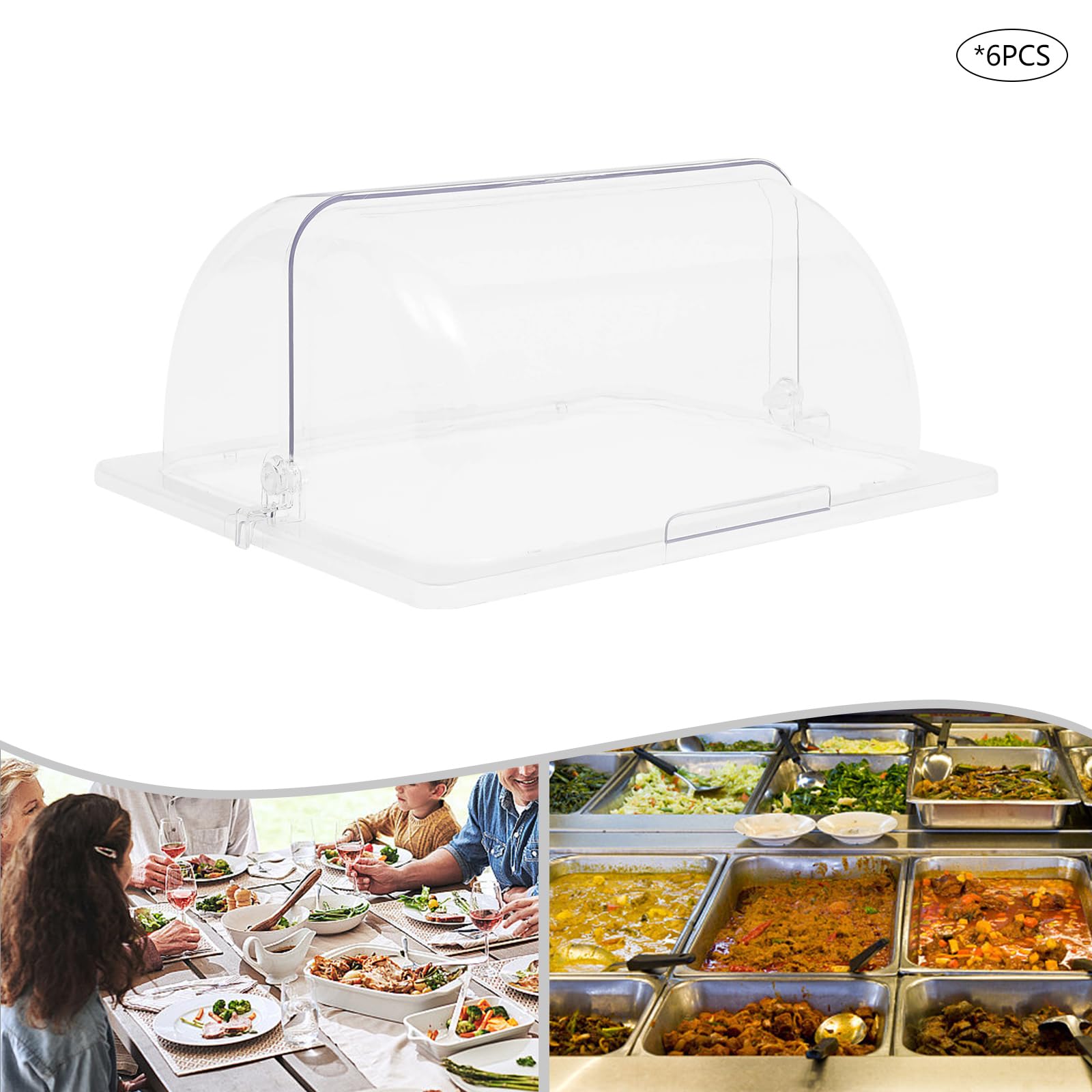 CNCEST 6Pcs Chafing Dish Cover, Clear Display Cover for Half Size 1/2 Chafing Dish, Food Display Proof Cover, Roll Top Serving Platter Cover for Cake Cupcake Exhibition