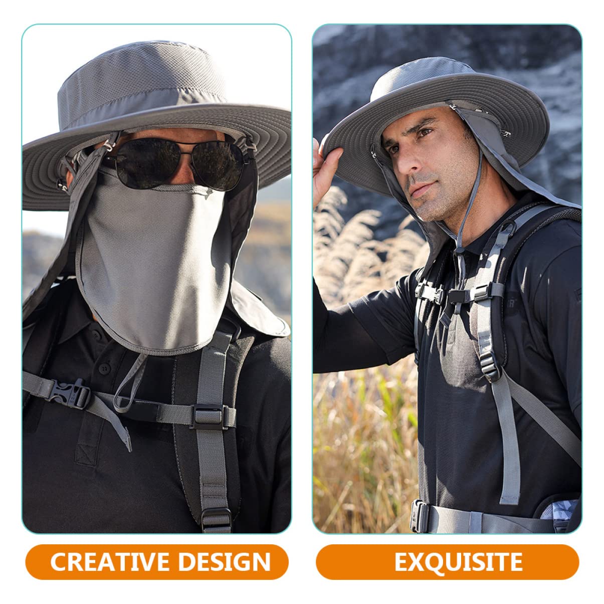 BESTonZON Sombrero de Pesca de protección Solar de los Hombres Sombreros de Pesca para Hombres protección Solar Sombrero para el Sol Desmontable Gorras de protección Solar Nylon Gris